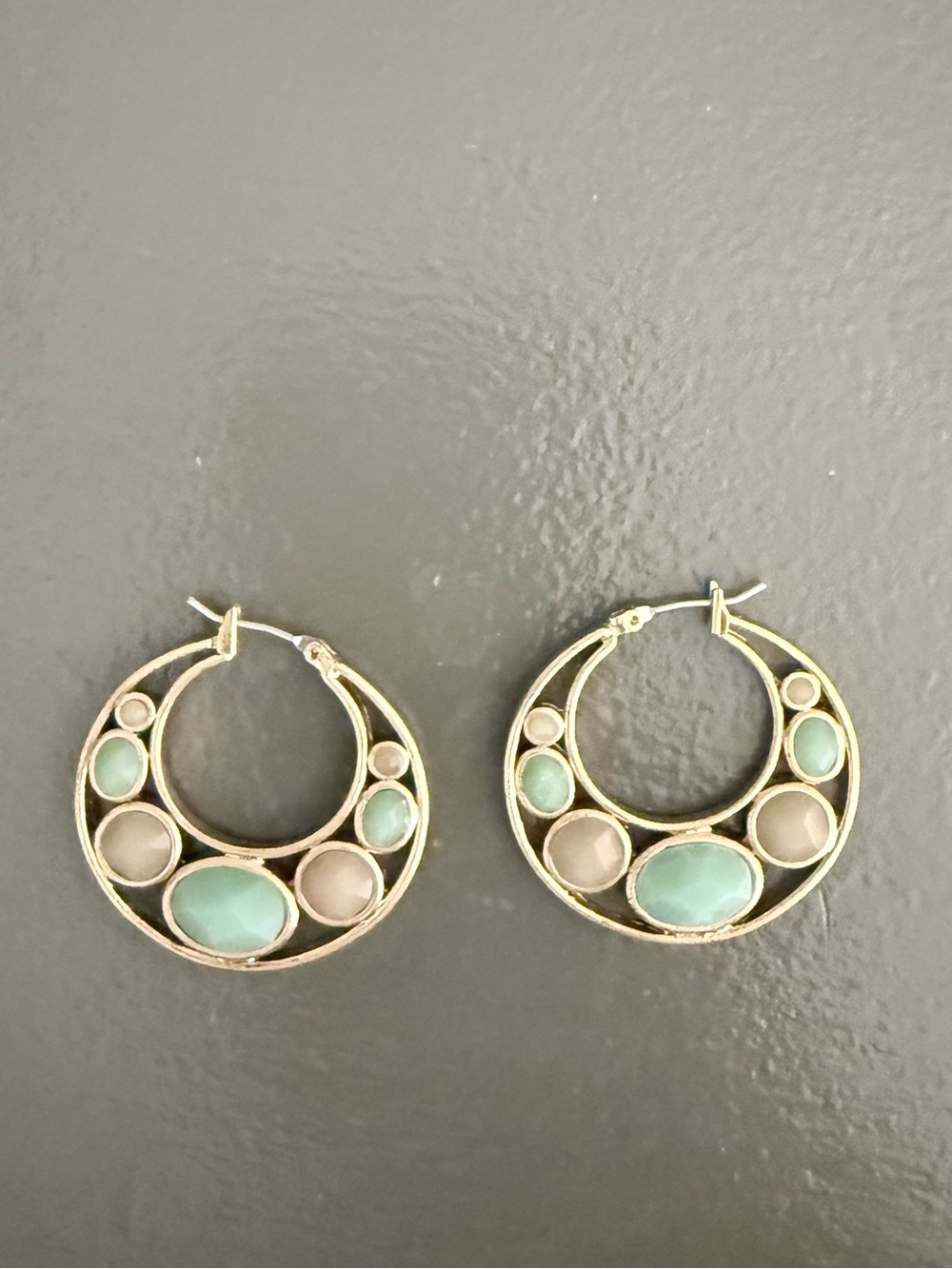 Lia Sophia Gold-Tone Hoop Earrings with Mint Green and Beige Accents
